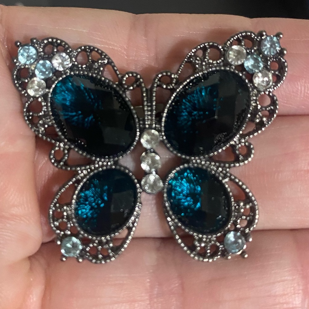 Butterfly blue crystal brooch